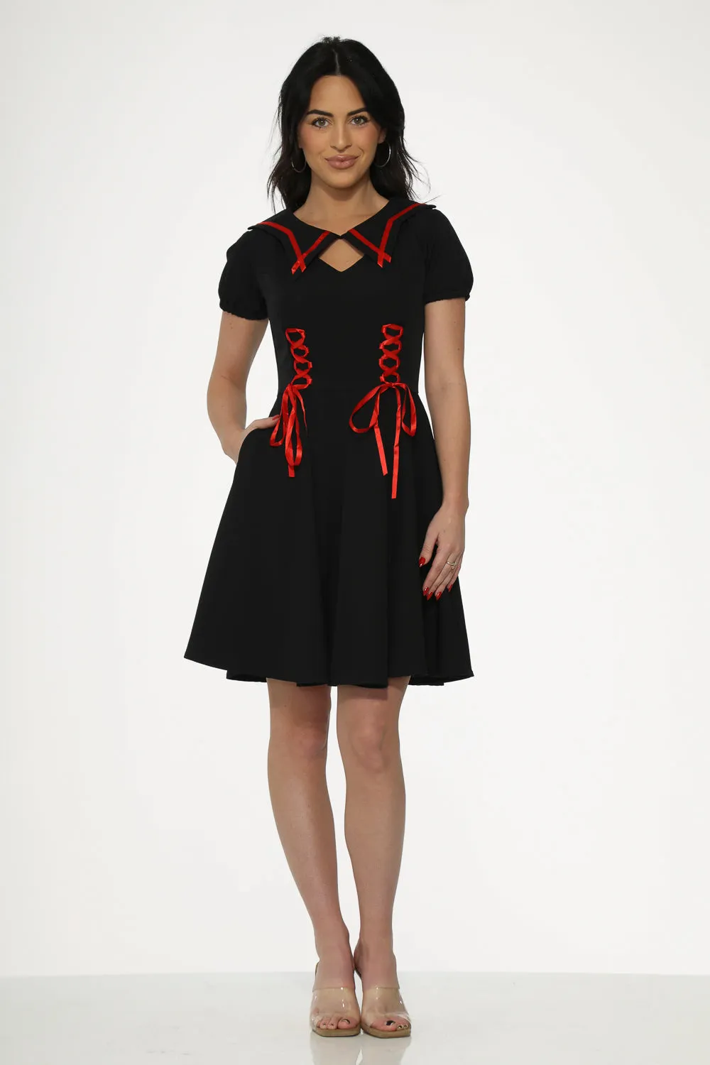 Black & Red Trim Gothic Swing Dress