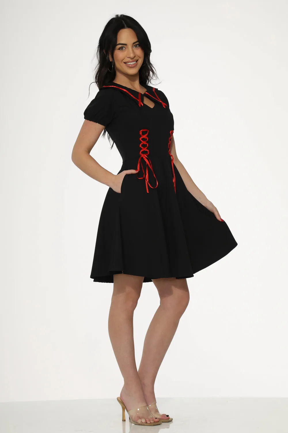 Black & Red Trim Gothic Swing Dress