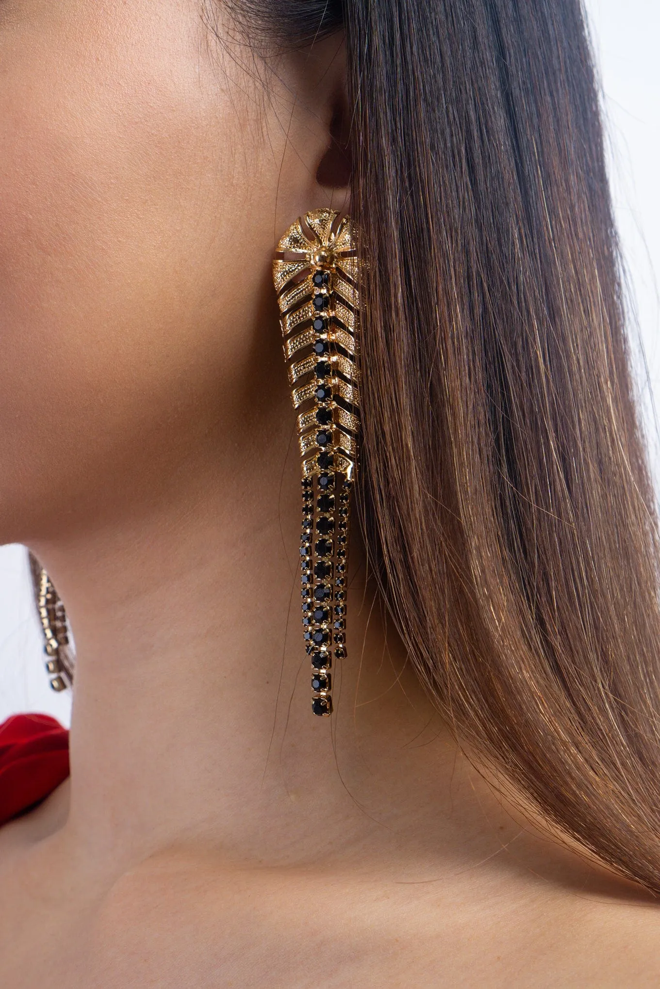 Black Diamond Earrings Alloy Diamond Leaf Earrings
