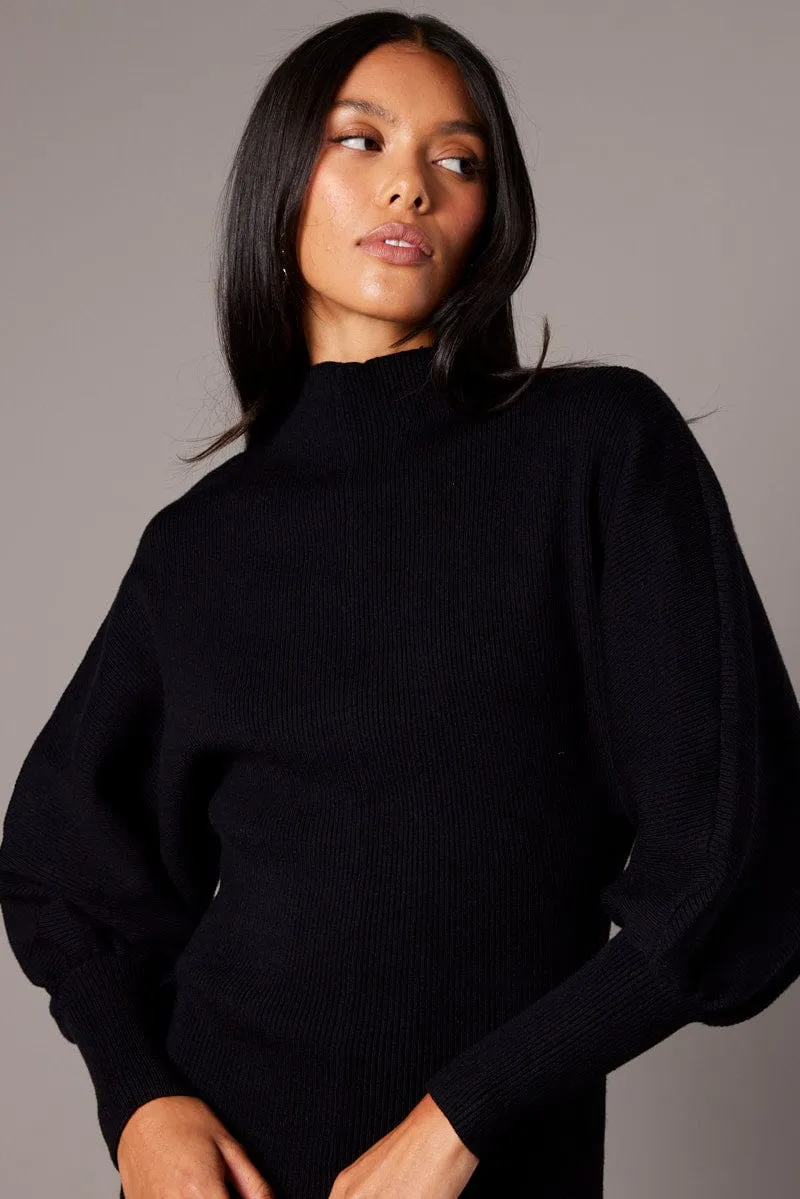 Black Knit Dress Long Sleeve Mini