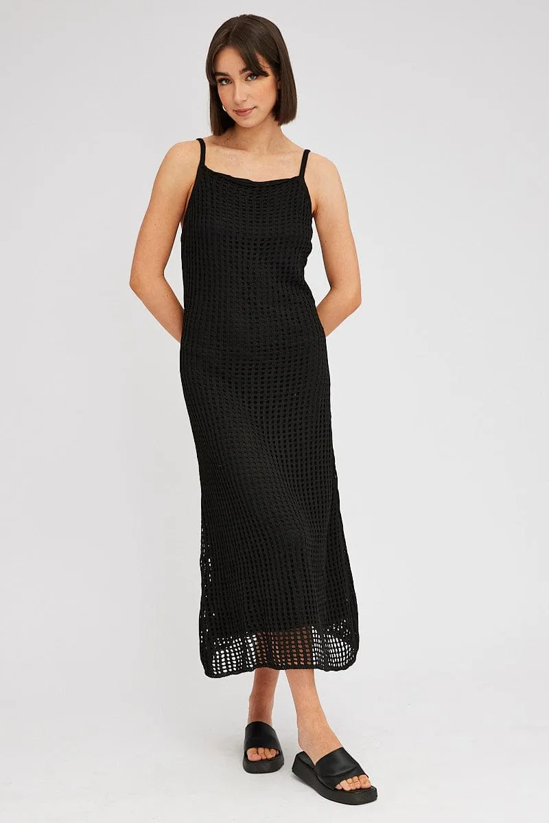 Black Knit Dress Sleeveless Maxi Crochet