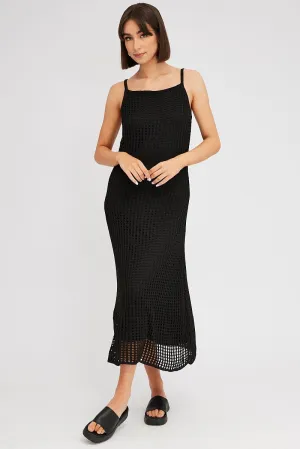 Black Knit Dress Sleeveless Maxi Crochet