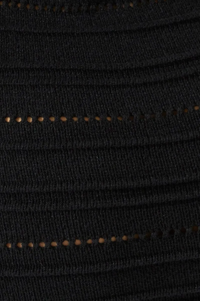 Black Knit Dress Twisted Bust Midi