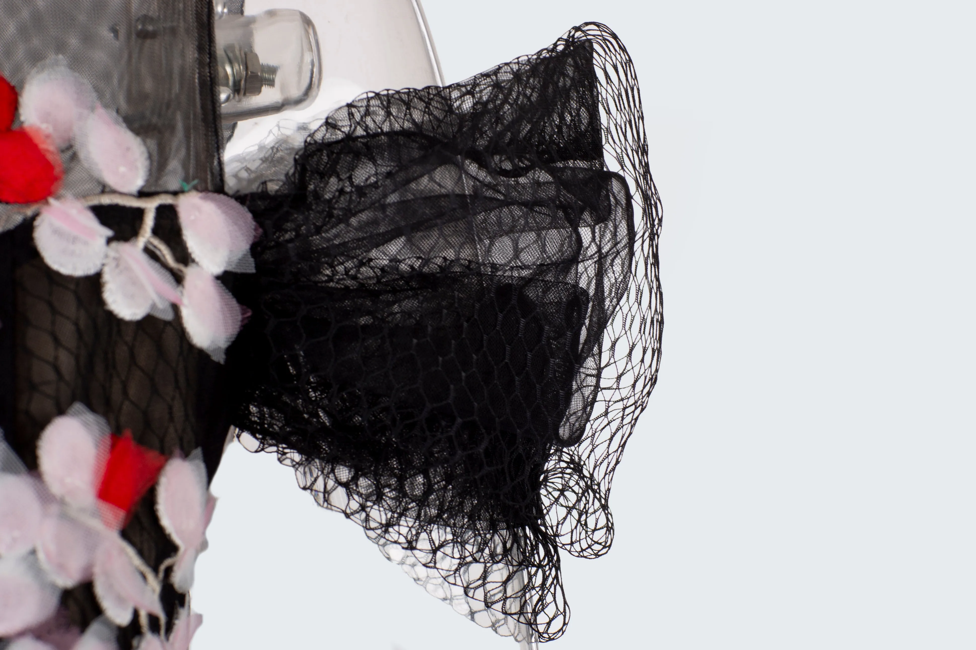 Black mesh dress with handmade flowers