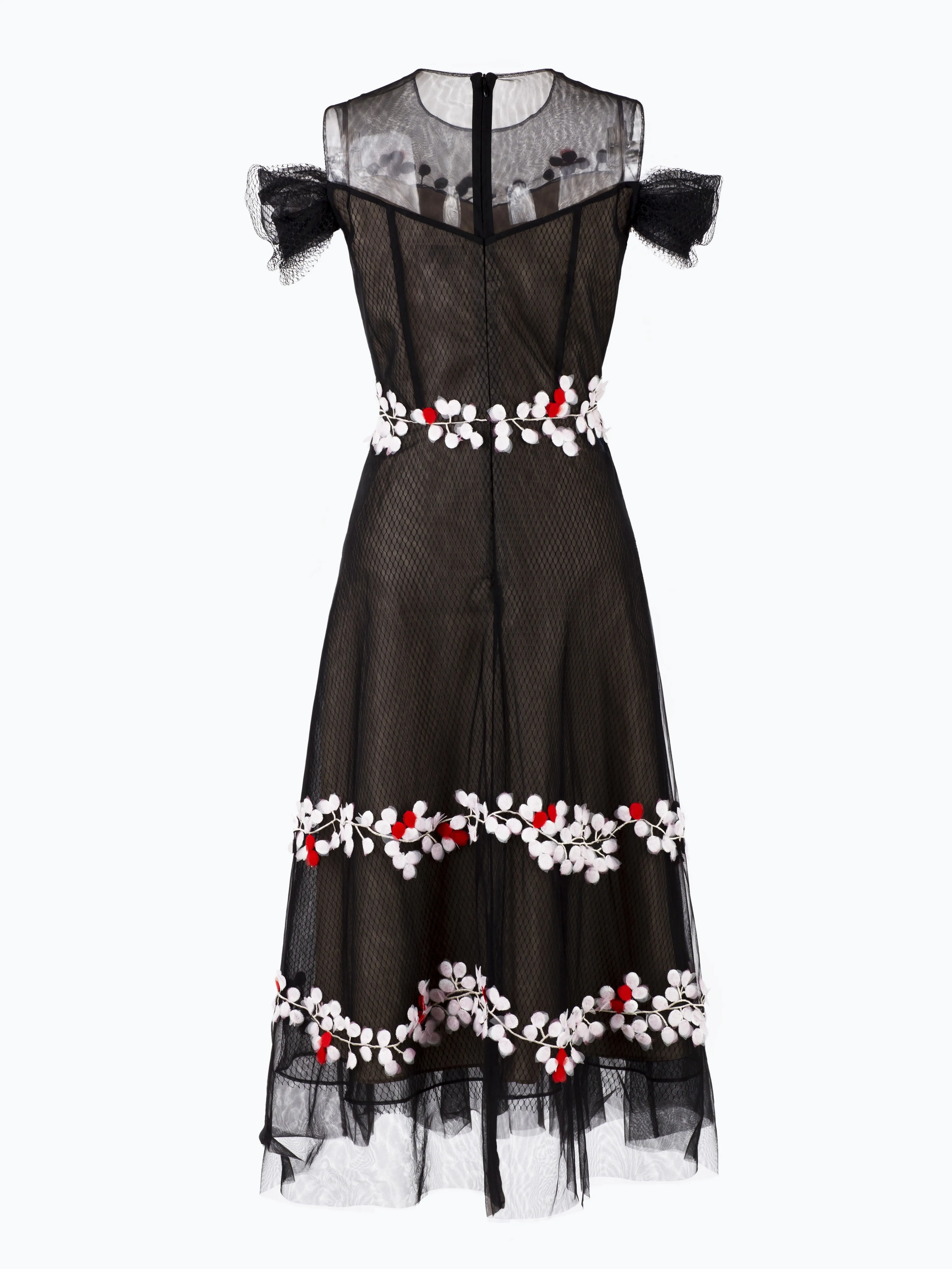 Black mesh dress with handmade flowers