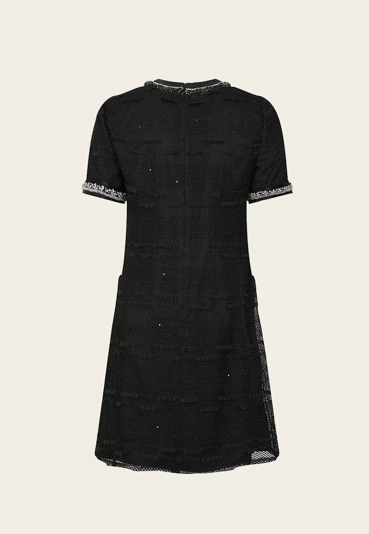 Black Rhinestone Embellished Thigh-length Dress