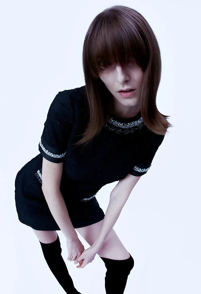 Black Rhinestone Embellished Thigh-length Dress