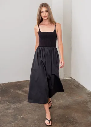 Blaire Sweater Top Woven Midi Dress - Black