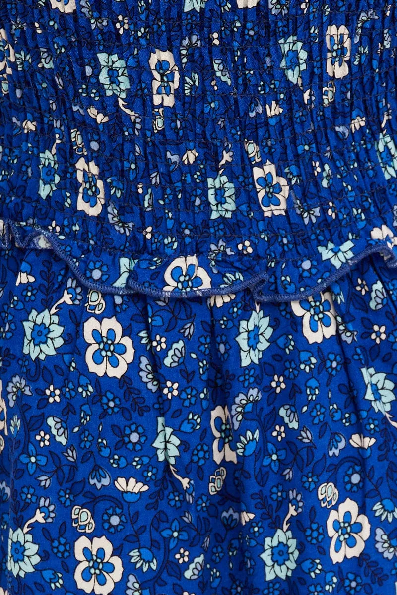 Blue Boho Kids Maxi Dress Sleeveless Tiered