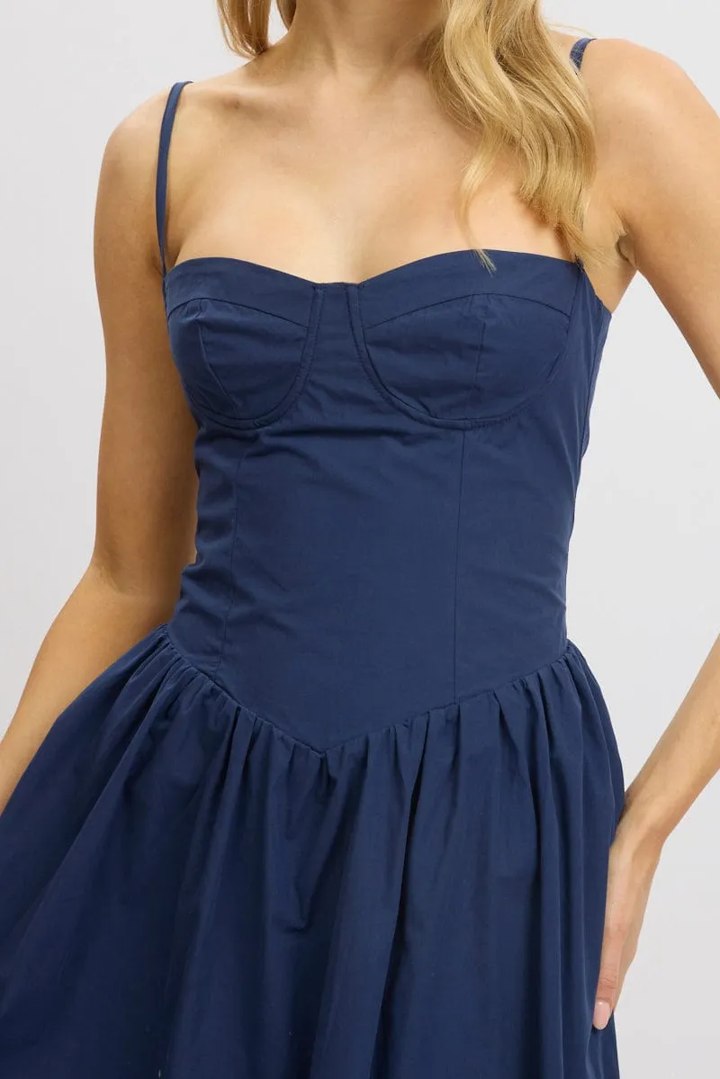 Blue Midi Dress Corset Bust