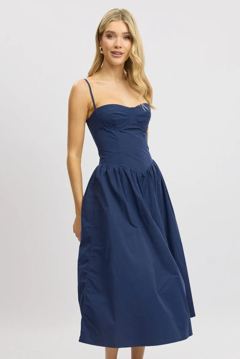 Blue Midi Dress Corset Bust