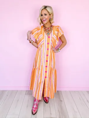 BRIGHTER DAYS AHEAD STRIPE MIDI DRESS - ORANGE