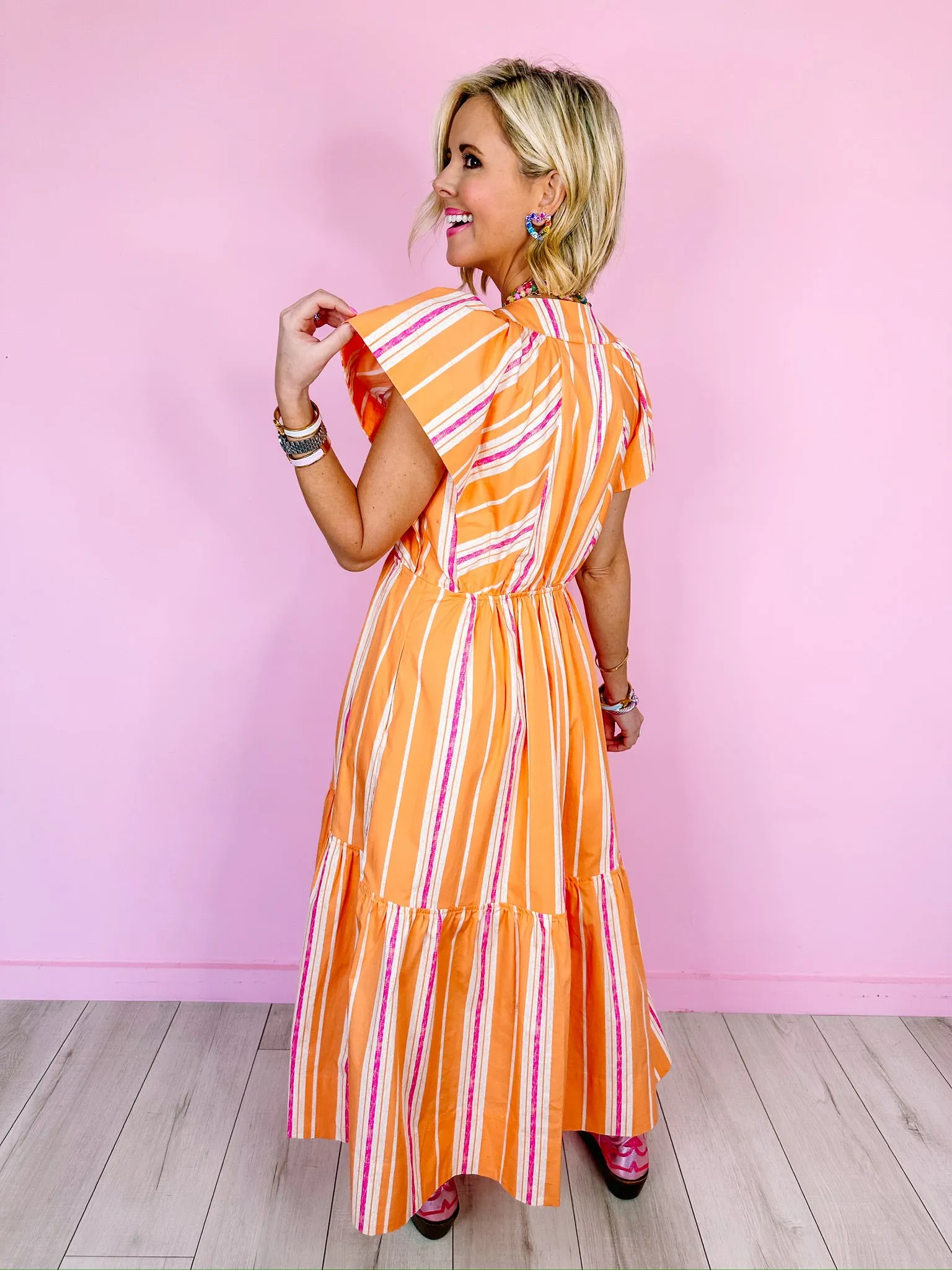 BRIGHTER DAYS AHEAD STRIPE MIDI DRESS - ORANGE