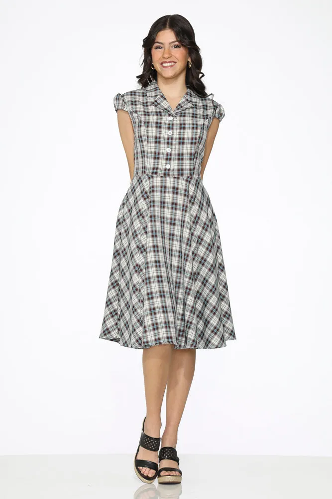 Brown & Blue Plaid Swing Dress