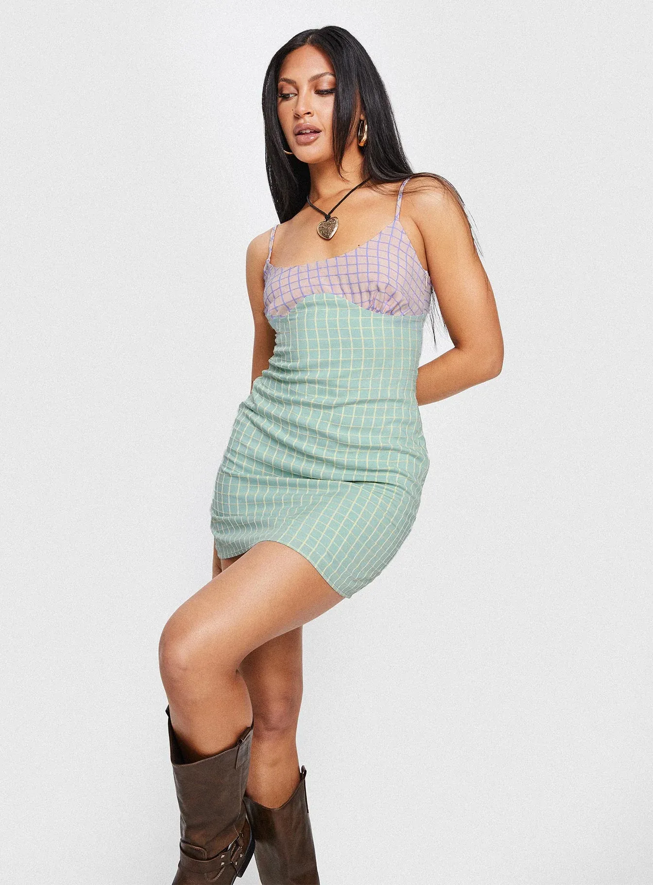 Bumbles Check Mini Dress Pink / Green