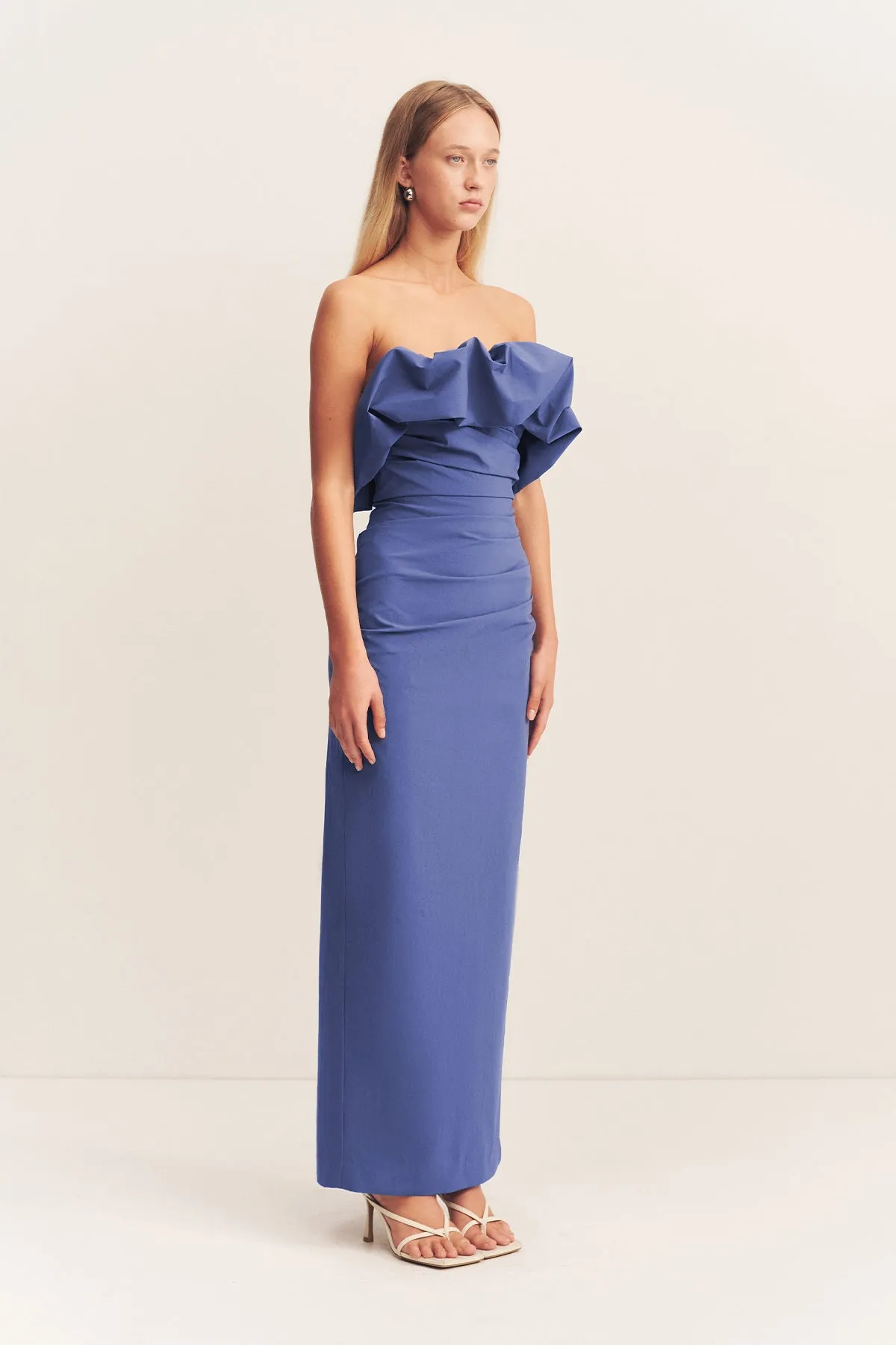 CAMPBELL STRAPLESS BUBBLE MAXI DRESS - WAVE BLUE