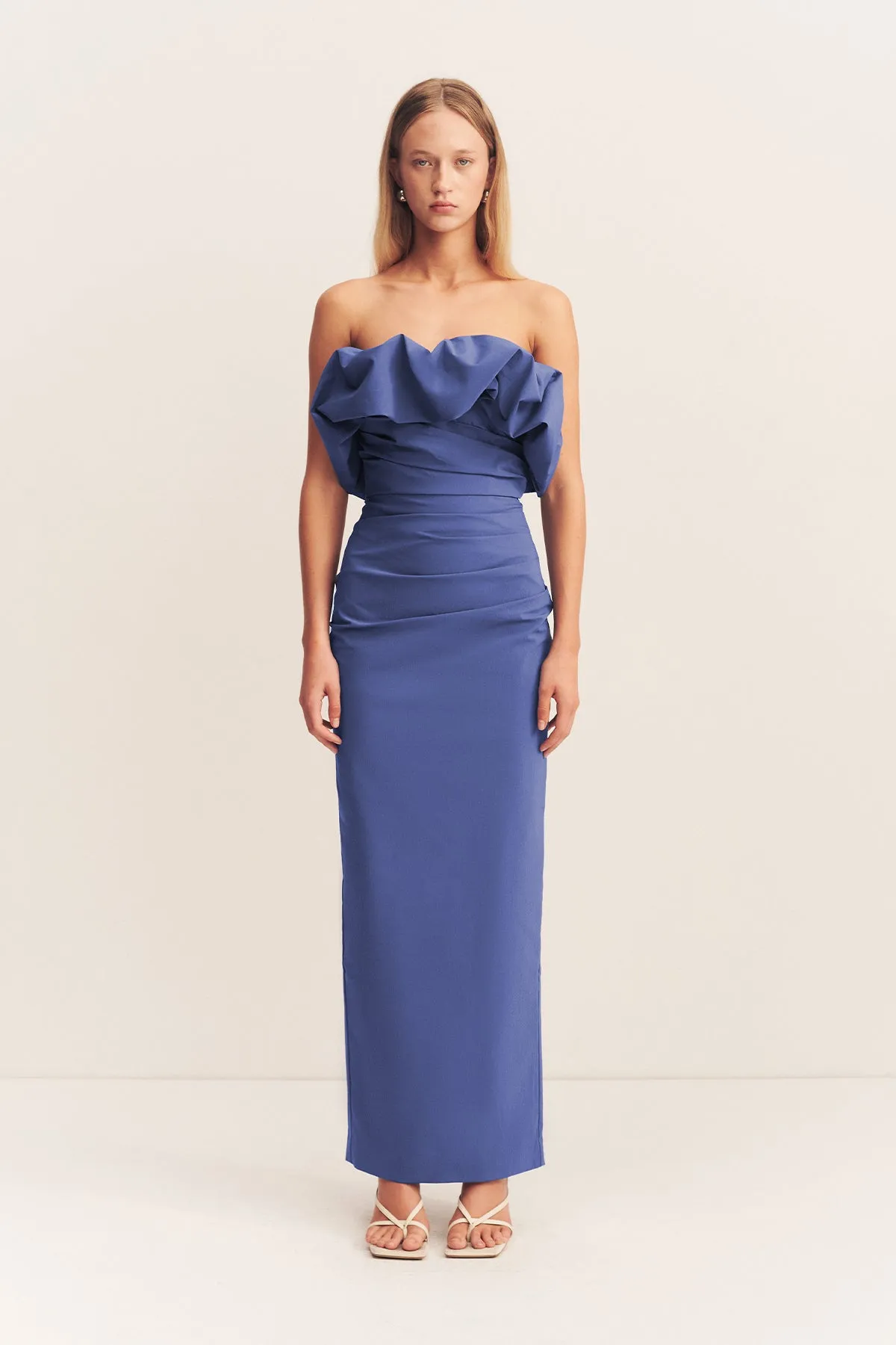 CAMPBELL STRAPLESS BUBBLE MAXI DRESS - WAVE BLUE