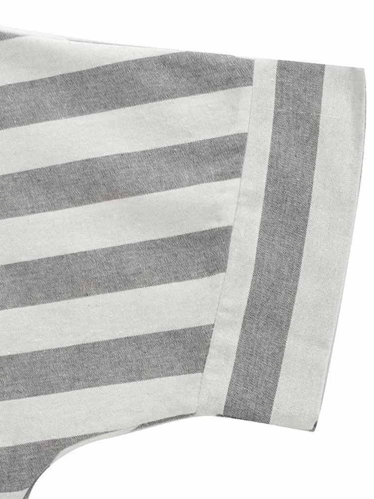Casual 3/4 Sleeve Striped O-neck Baggy Cotton Women Maxi Dress