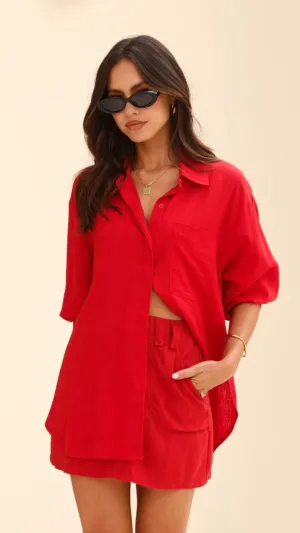 Charla Button Up Top - Red