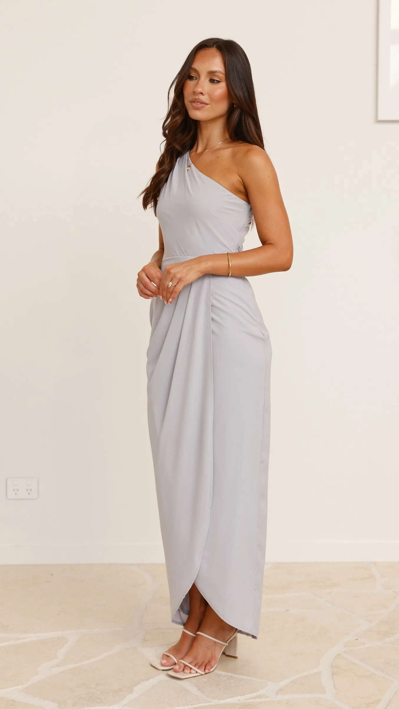 Clara One Shoulder Maxi Dress - Light Grey