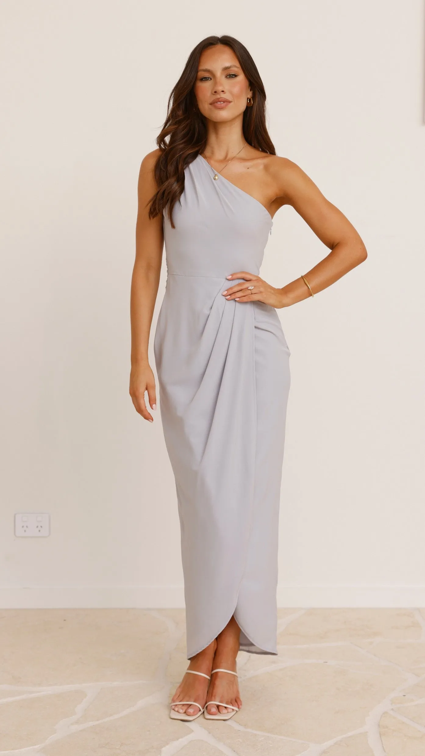 Clara One Shoulder Maxi Dress - Light Grey