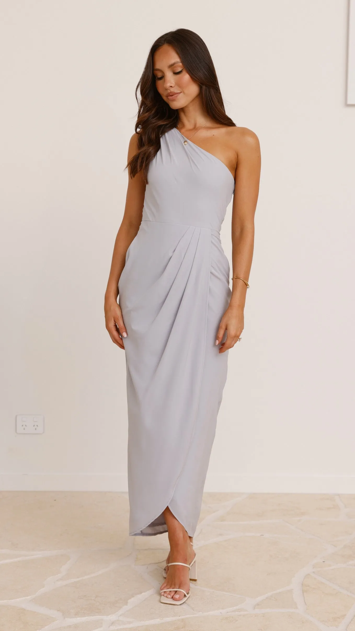 Clara One Shoulder Maxi Dress - Light Grey