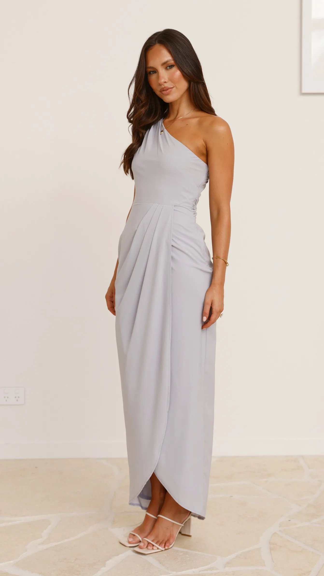 Clara One Shoulder Maxi Dress - Light Grey
