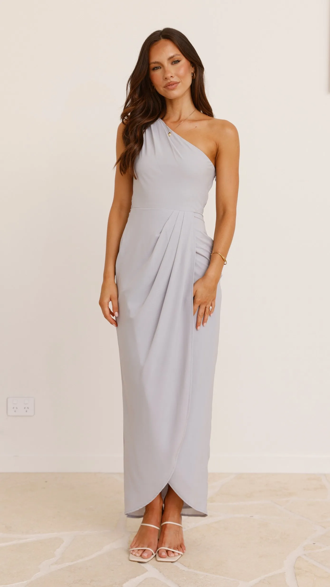 Clara One Shoulder Maxi Dress - Light Grey