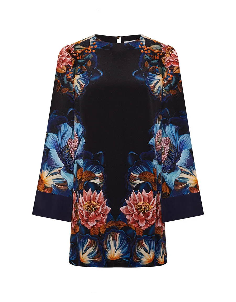 Cocoa Crepe Mini Dress - Painterly Flower - SALE