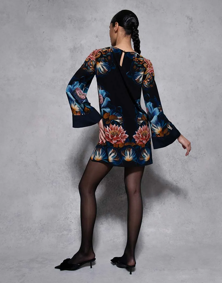 Cocoa Crepe Mini Dress - Painterly Flower - SALE