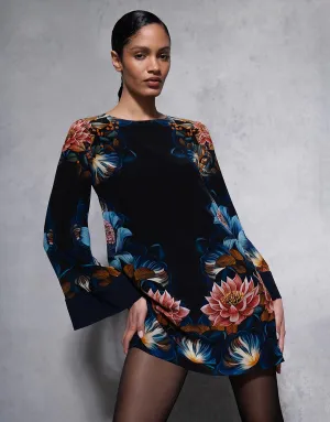 Cocoa Crepe Mini Dress - Painterly Flower - SALE