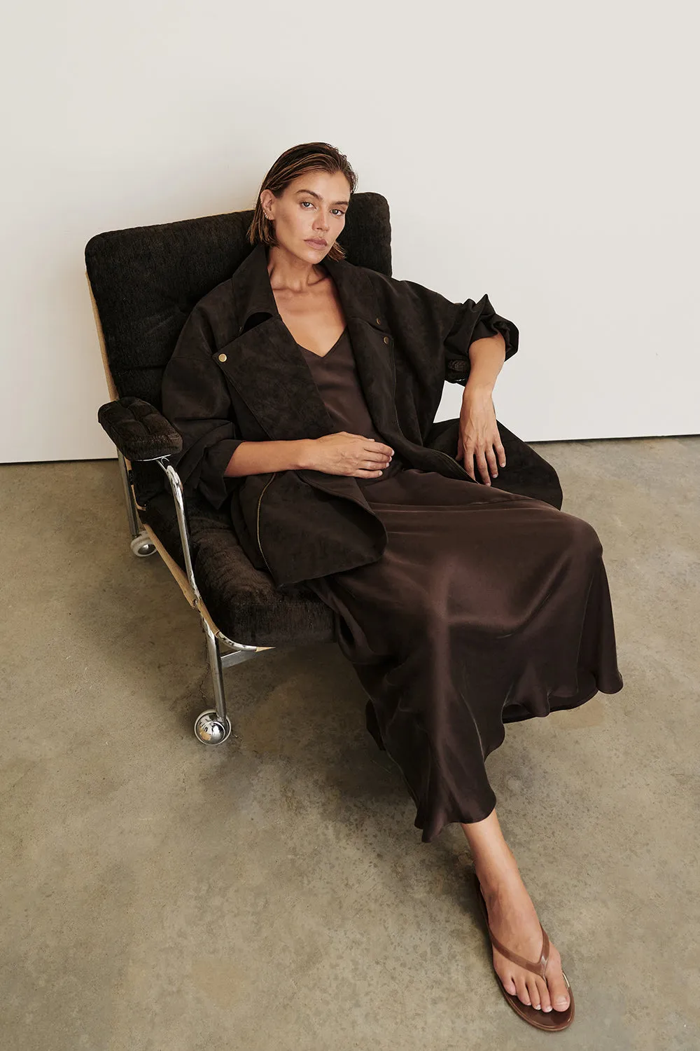 COLETTE BITTER CHOC SILK DRESS