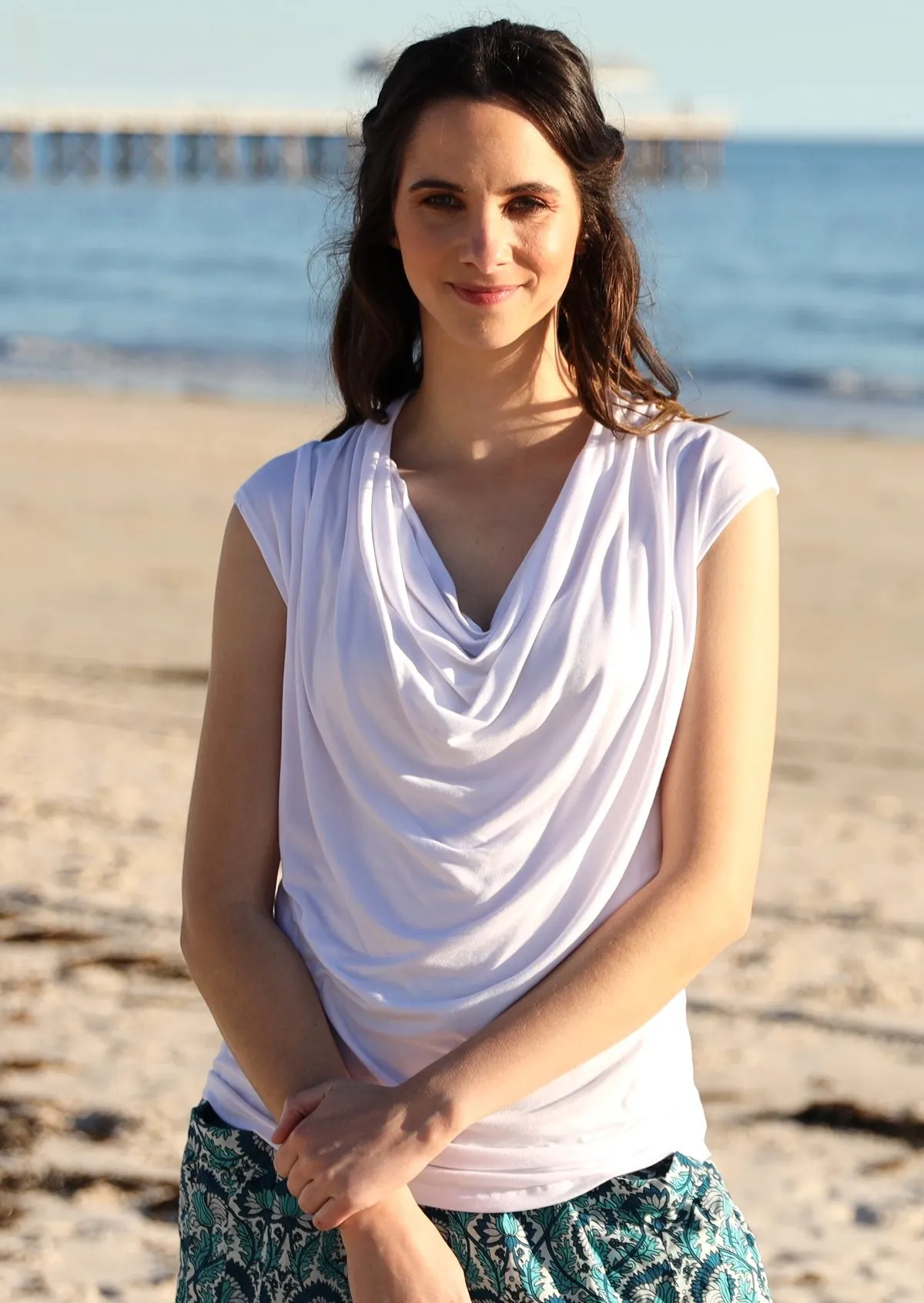 Cowl Neck Top White