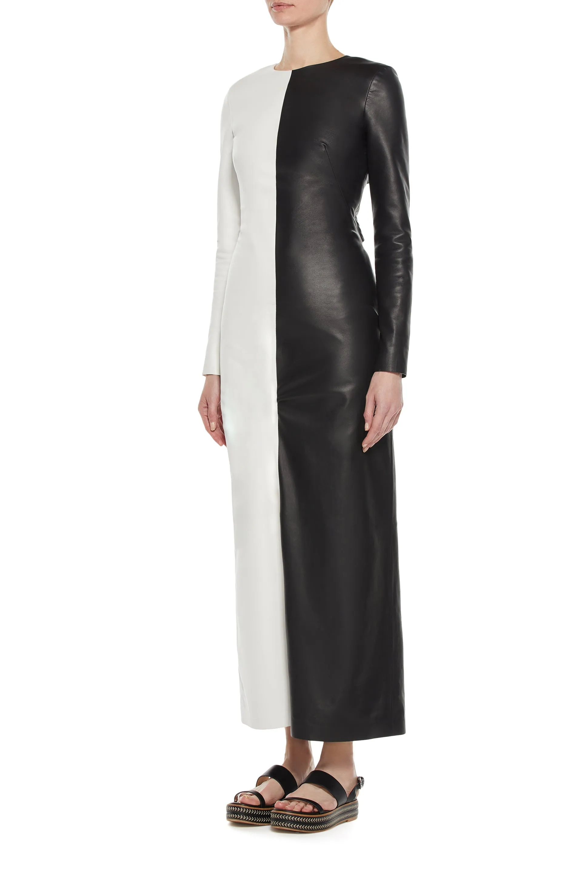 Currie Dress in Black & White Nappa Leather