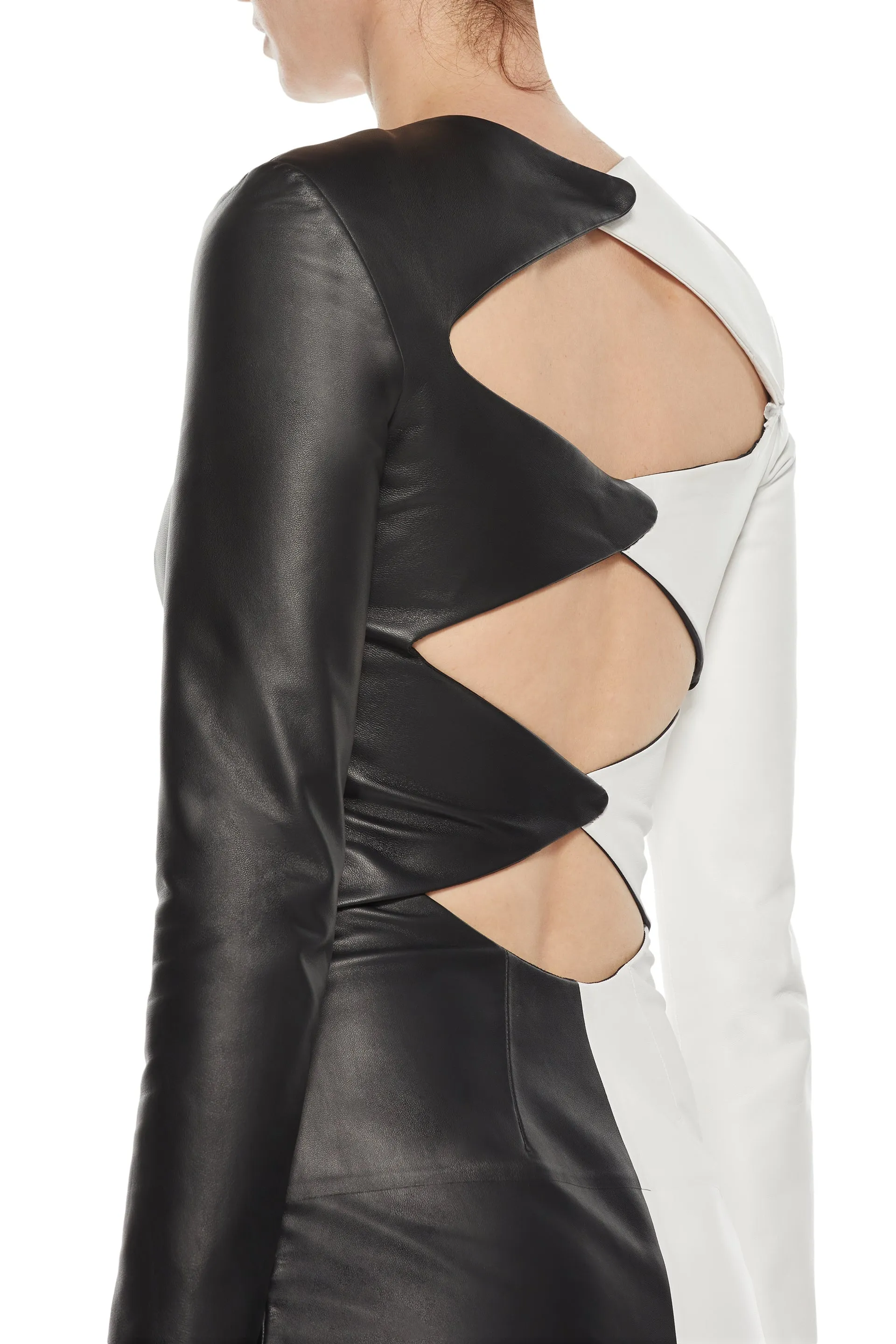 Currie Dress in Black & White Nappa Leather