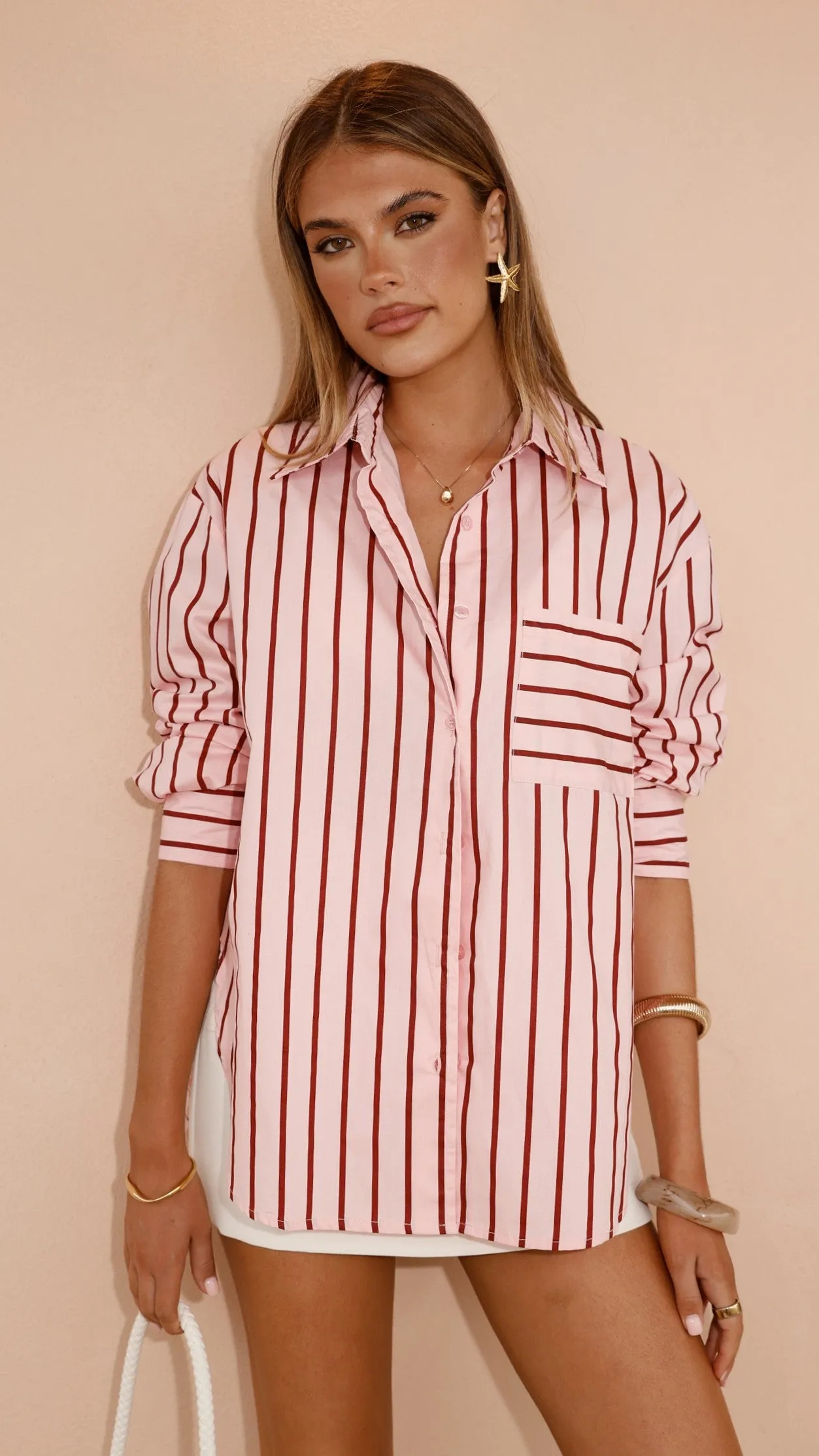 Danya Long Sleeve Button Up Shirt - Pink Stripe