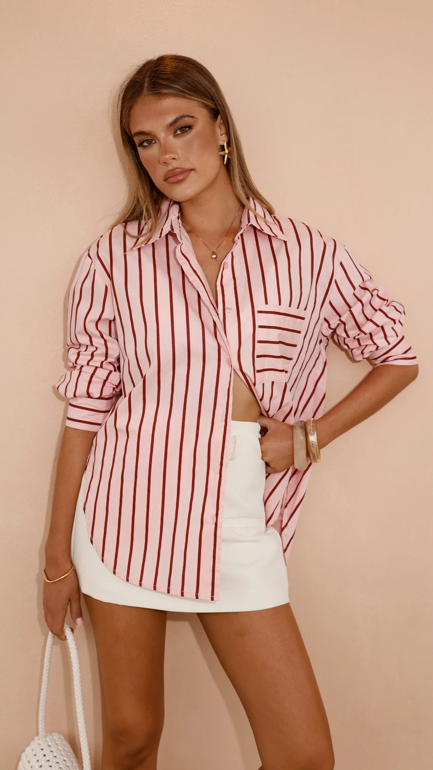 Danya Long Sleeve Button Up Shirt - Pink Stripe