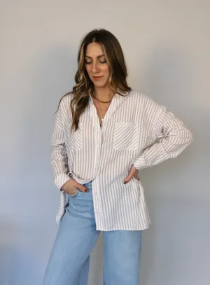Donovan Striped Button Down - Beige - Final Sale