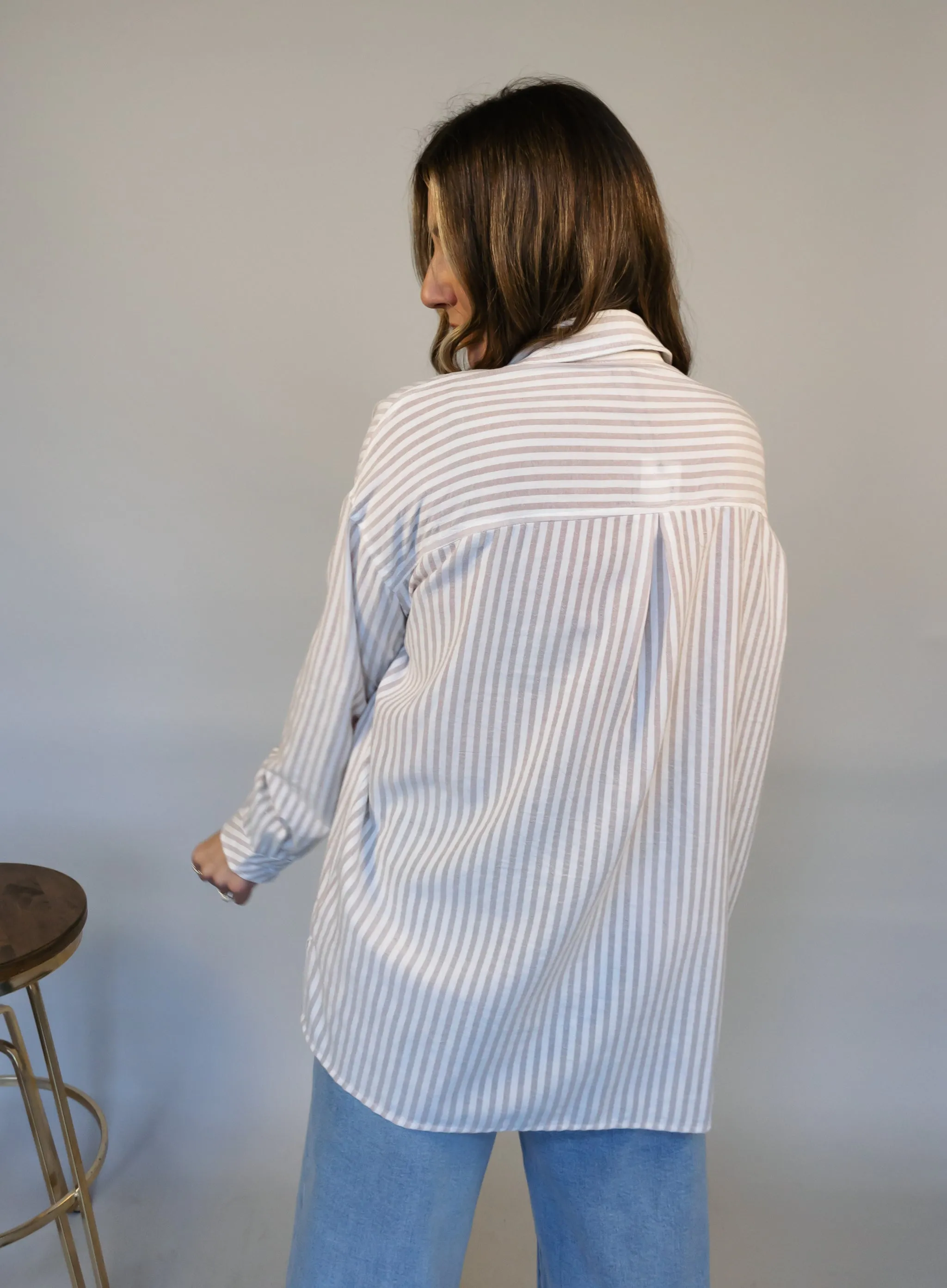 Donovan Striped Button Down - Beige - Final Sale