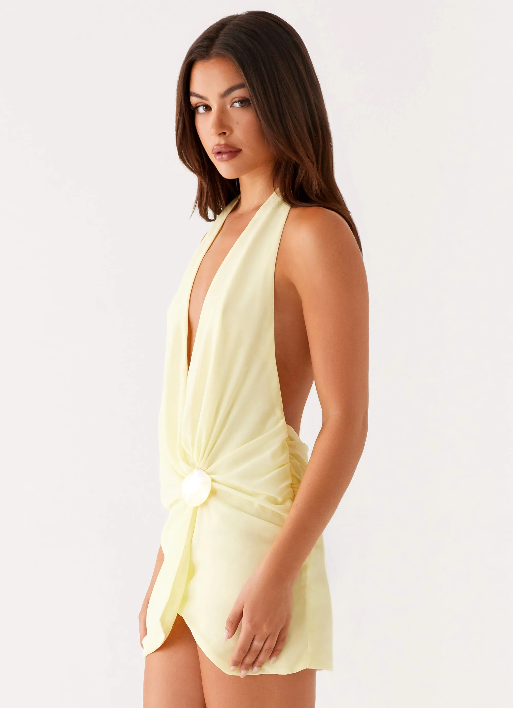 Eleanora Plunge Scarf Mini Dress - Yellow