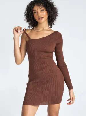 Elijah Asymmetric Mini Dress Brown