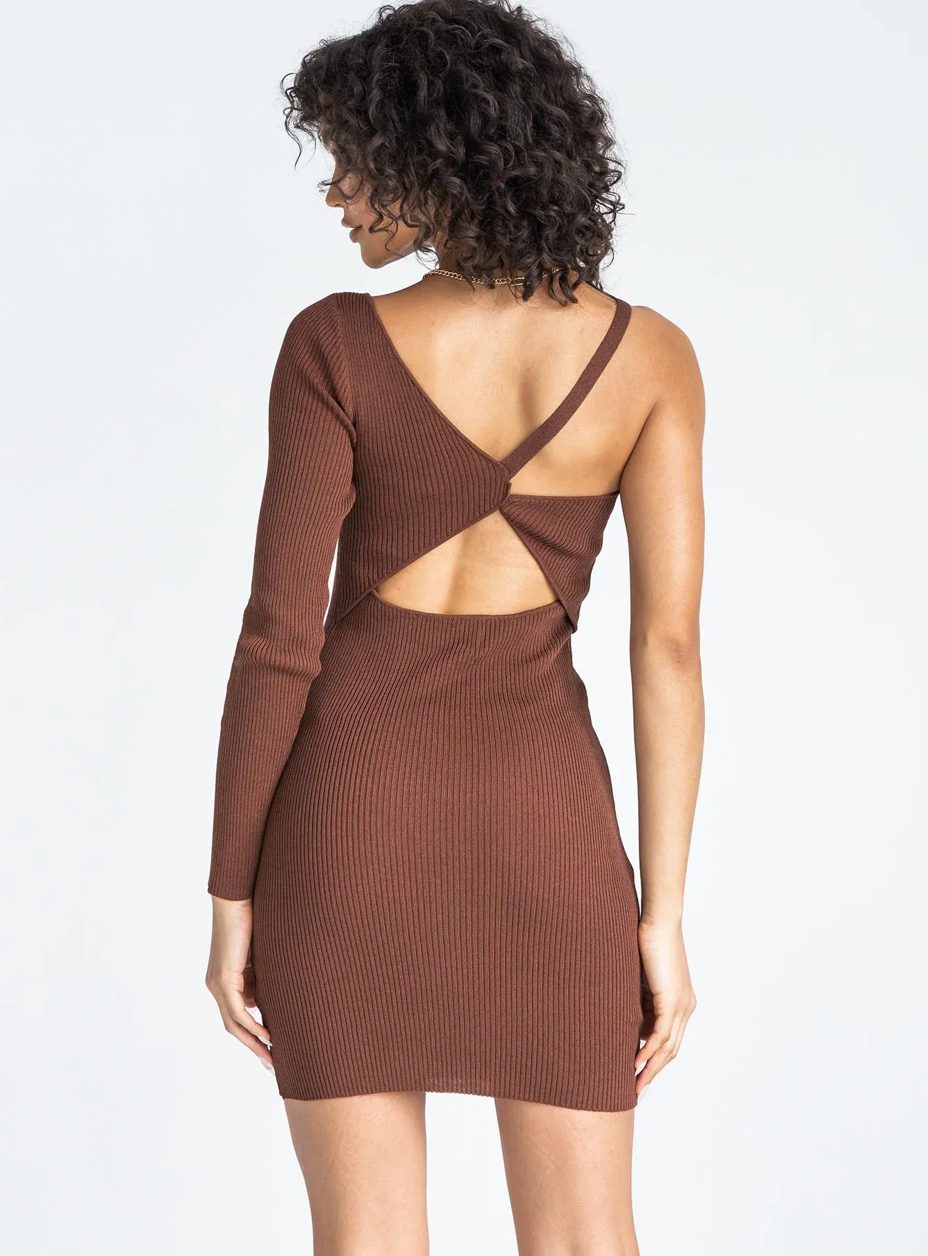 Elijah Asymmetric Mini Dress Brown