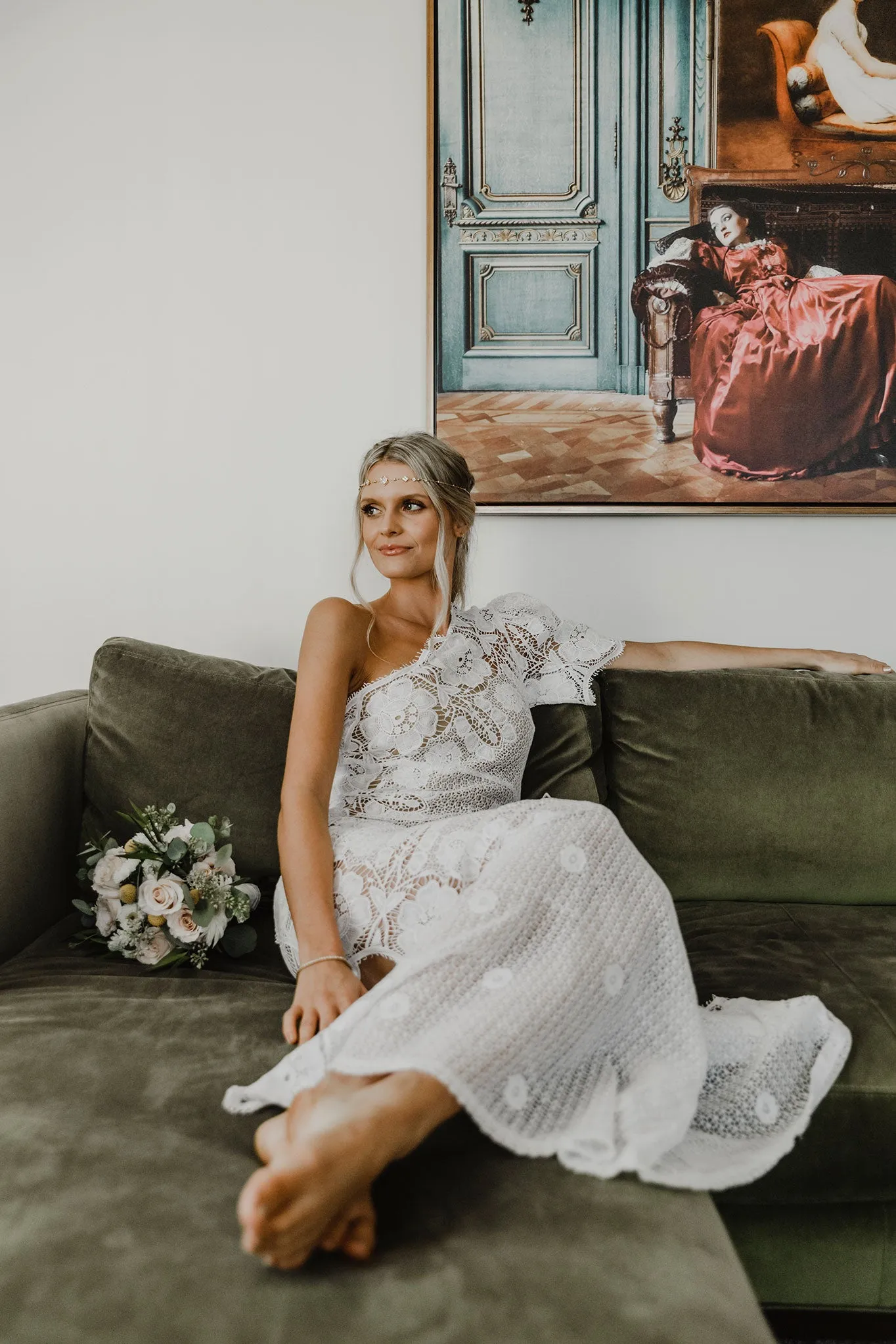 Elora Hibiscus Lace One-Shoulder Dress