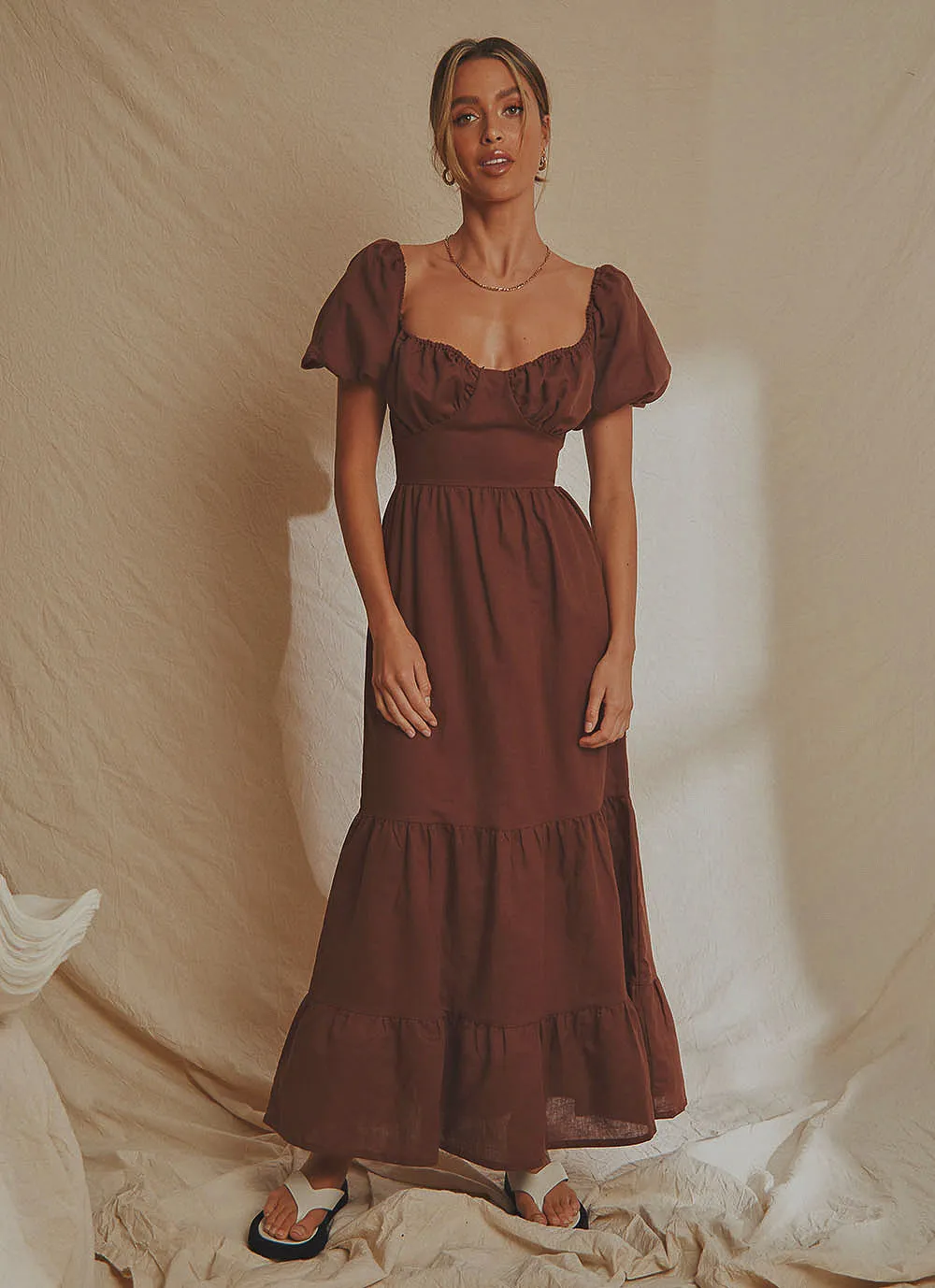 Europe Local Linen Maxi Dress - Choc brown