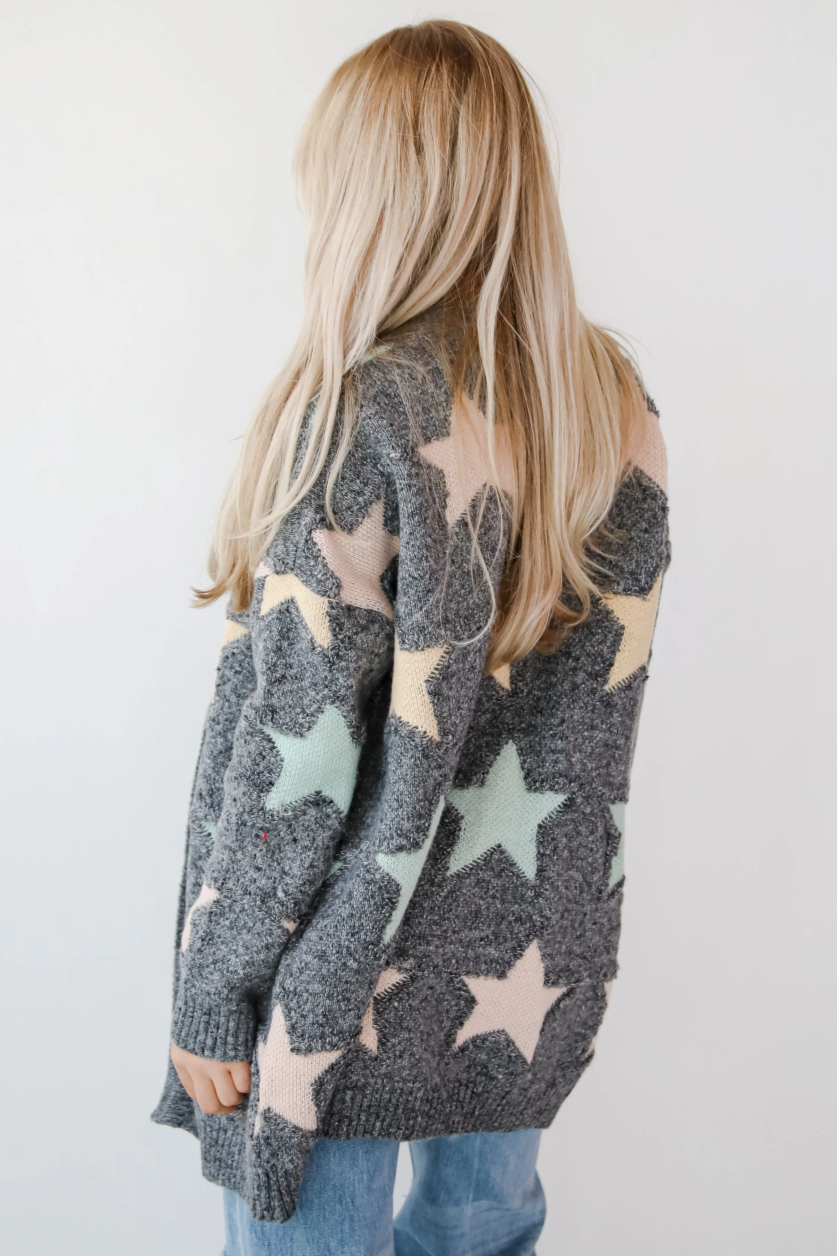 FINAL SALE - Cozy Outcome Heather Grey Star Cardigan
