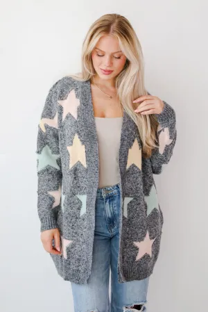 FINAL SALE - Cozy Outcome Heather Grey Star Cardigan