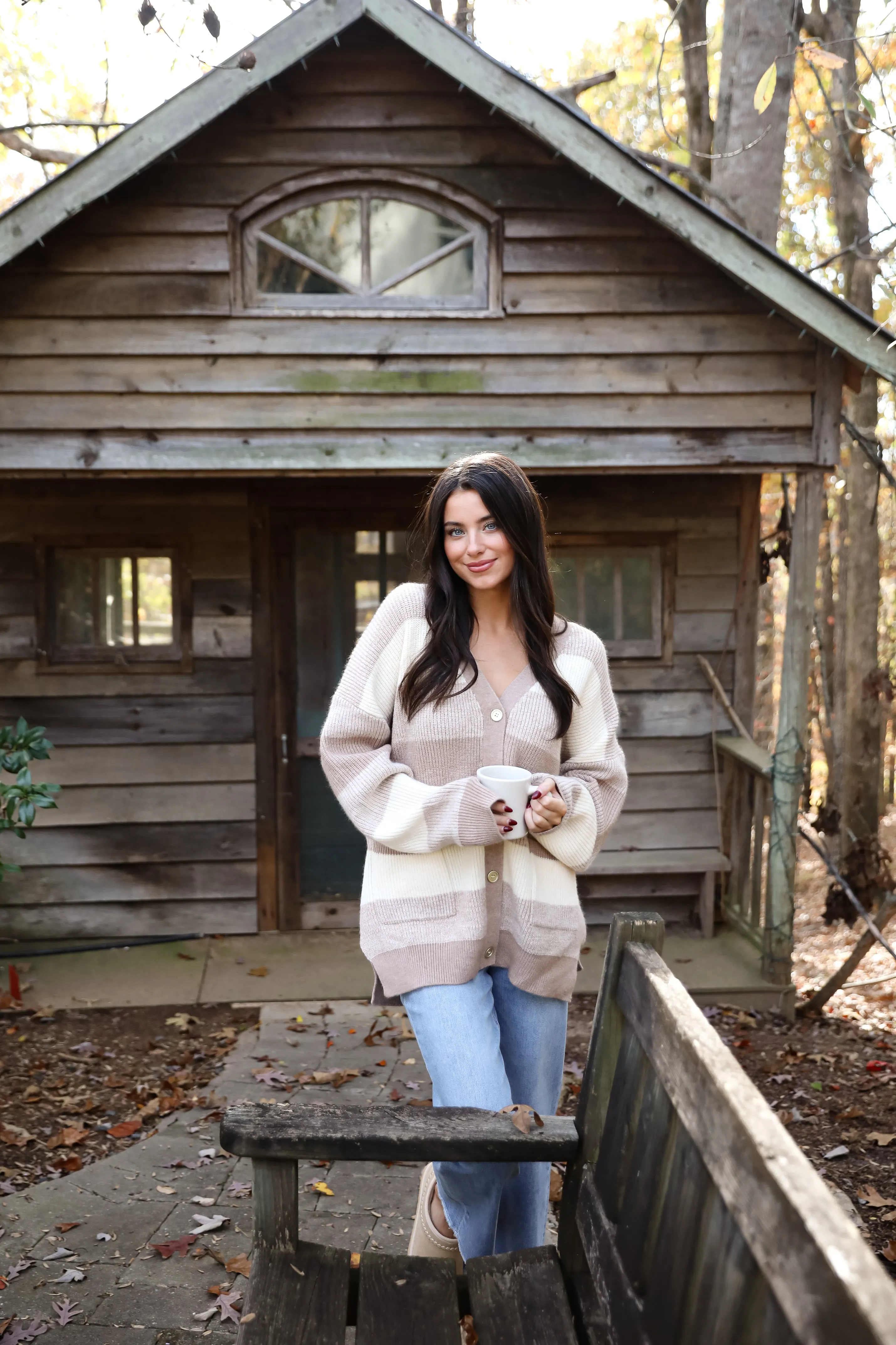 FINAL SALE - Curated Season Taupe Striped Sweater Cardigan