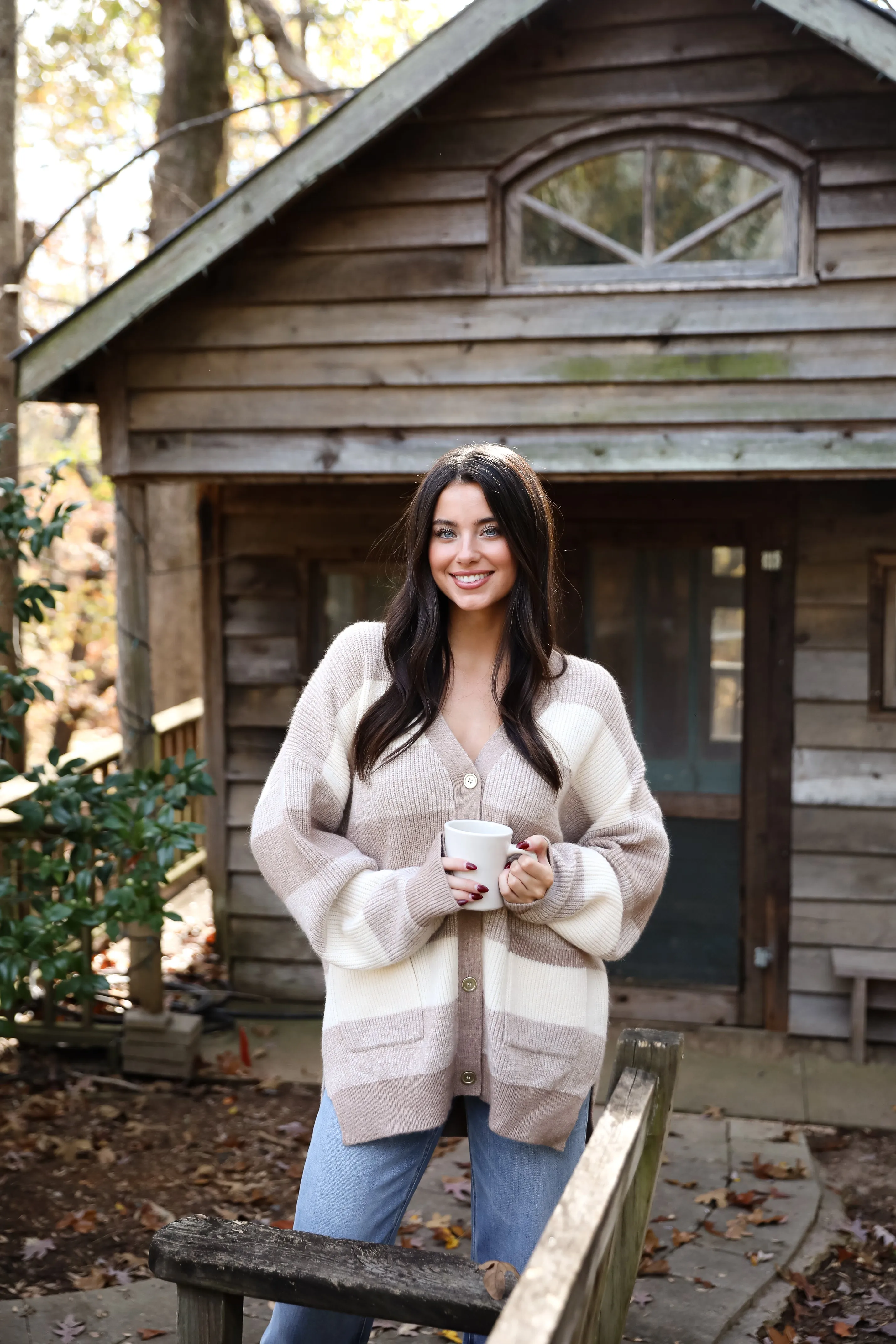 FINAL SALE - Curated Season Taupe Striped Sweater Cardigan