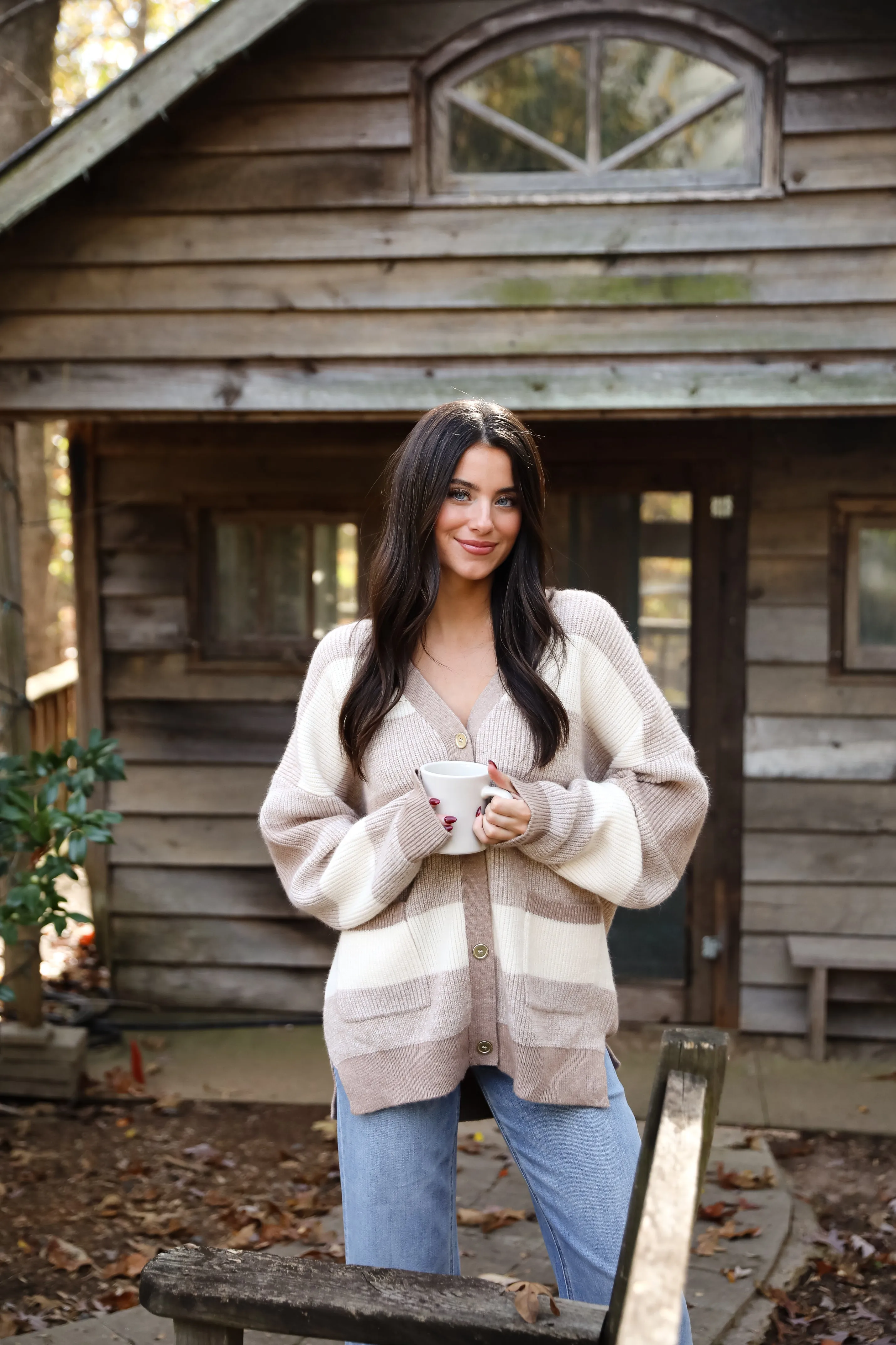 FINAL SALE - Curated Season Taupe Striped Sweater Cardigan