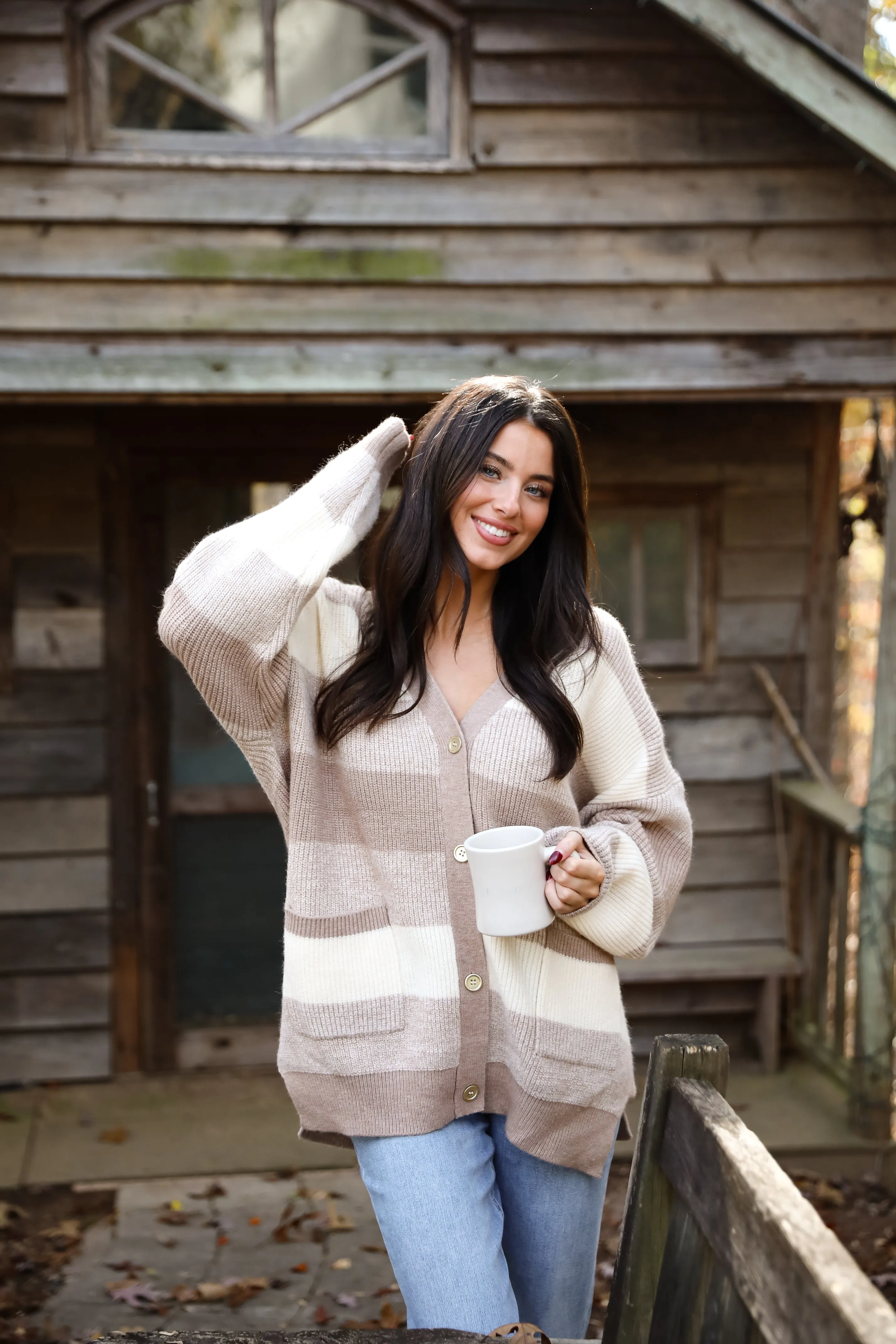 FINAL SALE - Curated Season Taupe Striped Sweater Cardigan